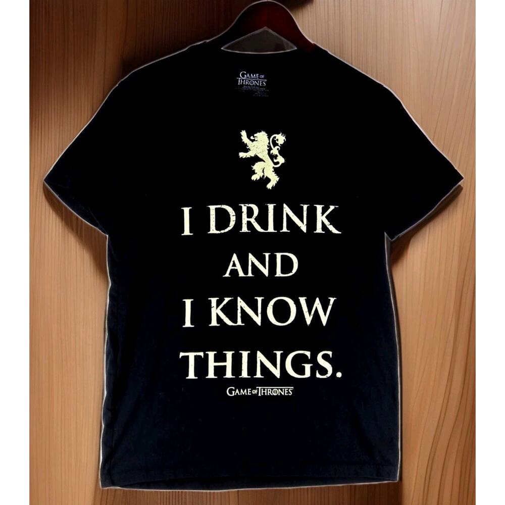 Game Of Thrones HBO I Drink and I Know Things Black CrewNeck Cotton Shirt Medium